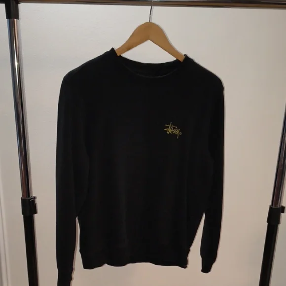 Stussy Black Crewneck Sweater with Gold Logo - Picture 4 of 4